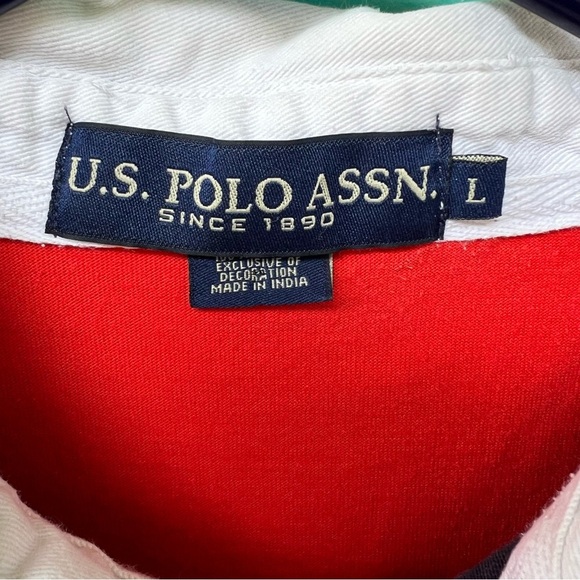 VINTAGE LRL RUGBY BIG PONY STRIPE SHORT SLEEVES POLU SHIRT LARGE NAVY BLUE RED - Picture 3 of 6